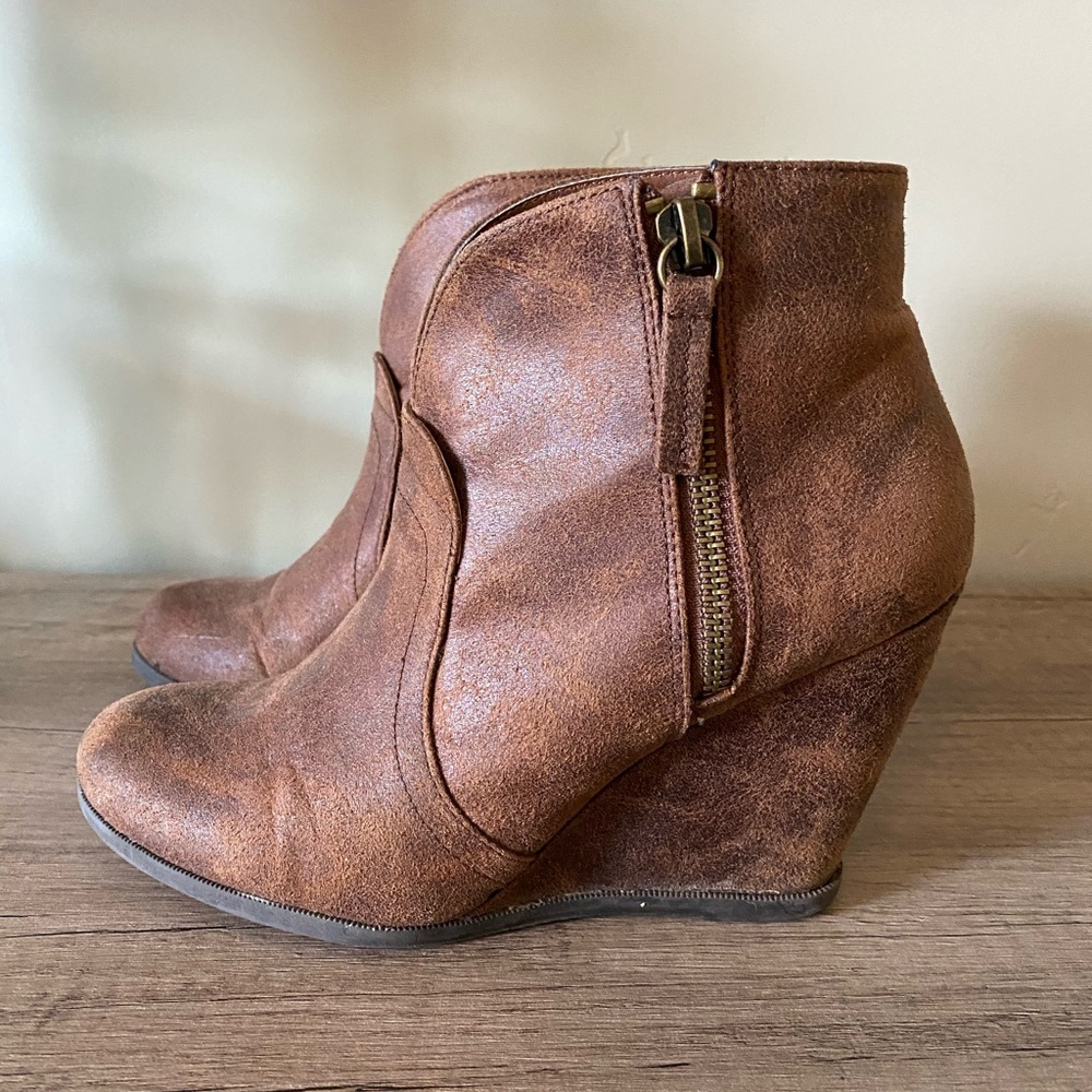 Brown Wedge Booties